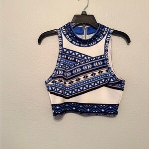 Jealous Tomato Blue and White Patterned Crop Top and A Line Skirt Set